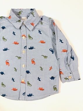 CARTER’S Baby Boys’ Dinosaur Print Oxford Cotton Button‎ Down Shirt Preppy 18M